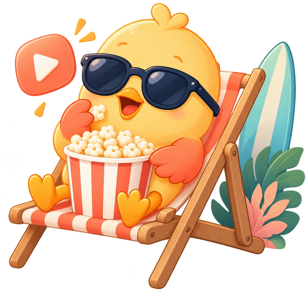 Mascot streaming on a beach chair